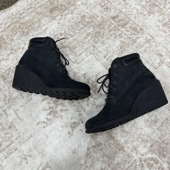Timberland Earthkeepers Wedge Boots Womens Size 8 Black Leather Amston 8253A - Picture 4 of 13